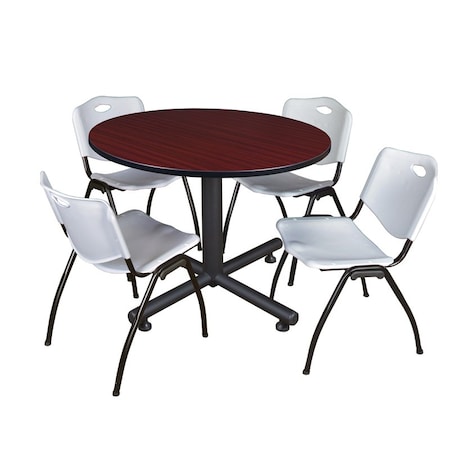 Kobe Kobe Round Table & Chair Set, Wood, Metal, Plastic Top, Mahogany TKB48RNDMH47GY